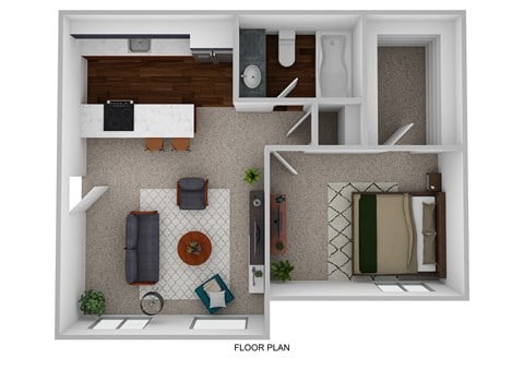 Floor plan for 1 bed, 1 bath, 534 sqft