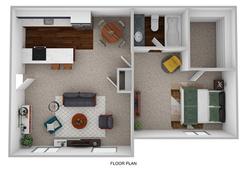 Floor plan for 1 bed, 1 bath, 630 sqft