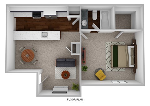 Floor plan for 1 bed, 1 bath, 705 sqft