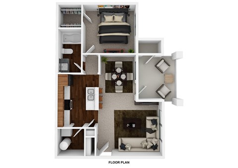 Floor plan for 1 bed, 1 bath, 702 sqft
