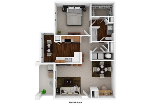 Floor plan for 1 bed, 1 bath, 855 sqft