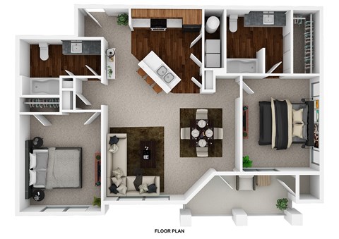 Floor plan for 2 beds, 2 baths, 1086 sqft