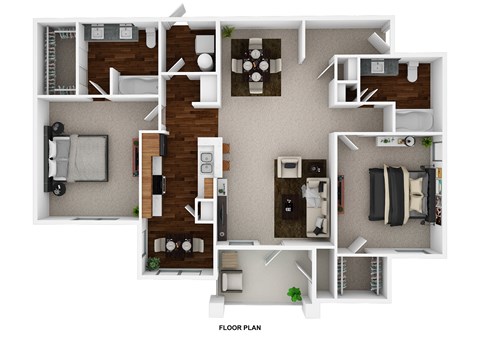 Floor plan for 2 beds, 2 baths, 1170 sqft