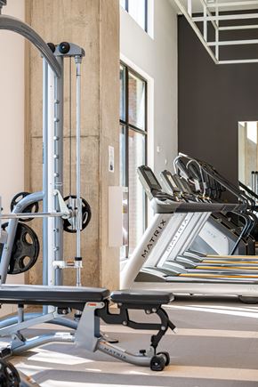 Alpharetta apartment for rent - A gym with a weight machine and a rowing machine.