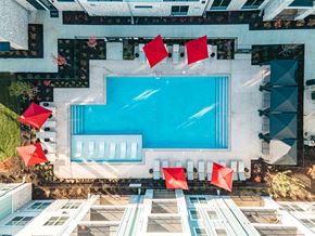 Greenwood apartment for rent - drone shot of the pool