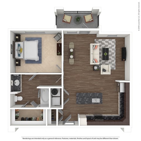 Floor plan for 1 bed, 1 bath, 931 sqft