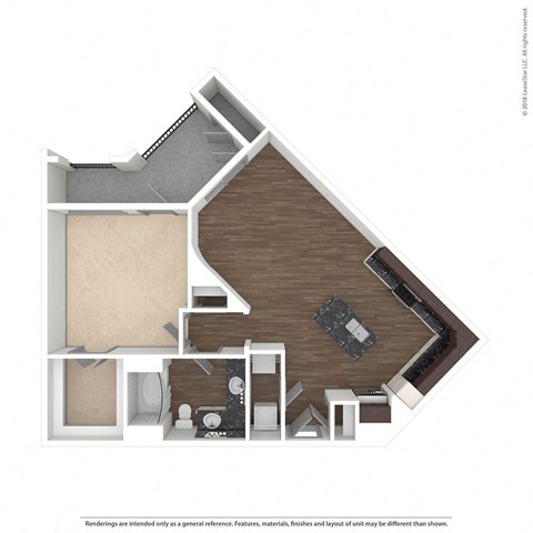 Floor plan for 1 bed, 1 bath, 941 sqft