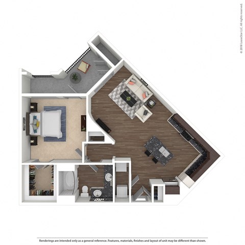 Floor plan for 1 bed, 1 bath, 941 sqft