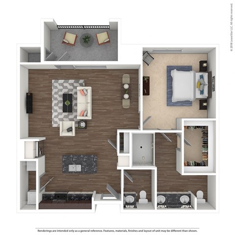 Floor plan for 1 bed, 1 bath, 1013 sqft