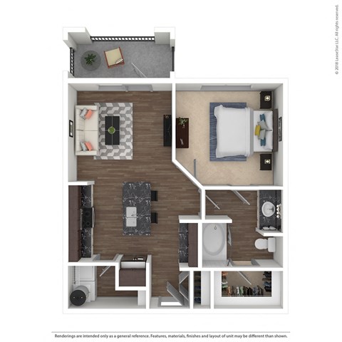 Floor plan for 1 bed, 1 bath, 698 sqft