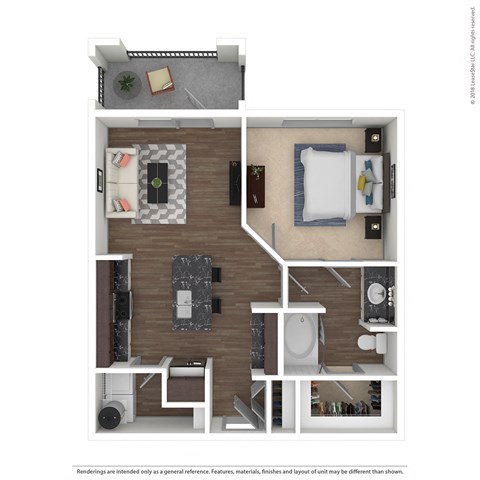Floor plan for 1 bed, 1 bath, 698 sqft