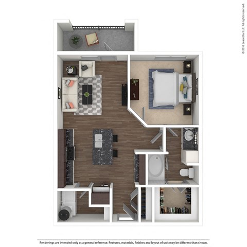 Floor plan for 1 bed, 1 bath, 753 sqft