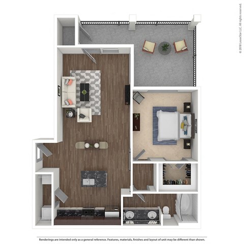 Floor plan for 1 bed, 1 bath, 802 sqft