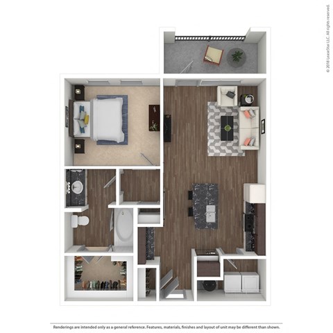 Floor plan for 1 bed, 1 bath, 805 sqft