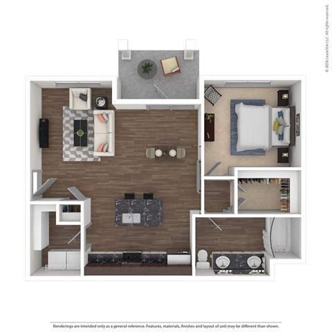 Floor plan for 1 bed, 1 bath, 862 sqft