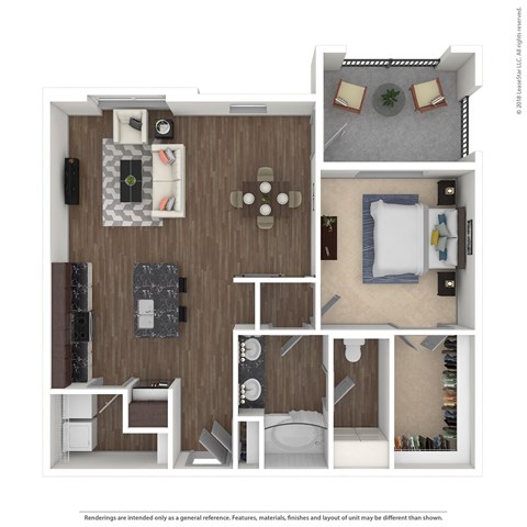 Floor plan for 1 bed, 1 bath, 898 sqft