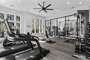 Stockbridge apartment for rent - A gym with treadmills, weights, and exercise equipment.
