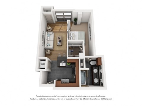 Floor plan for 1 bed, 1 bath, 800 sqft