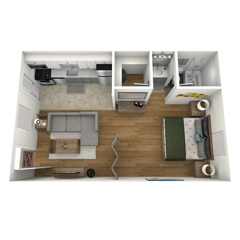 Floor plan for studio, 1 bath, 400 sqft