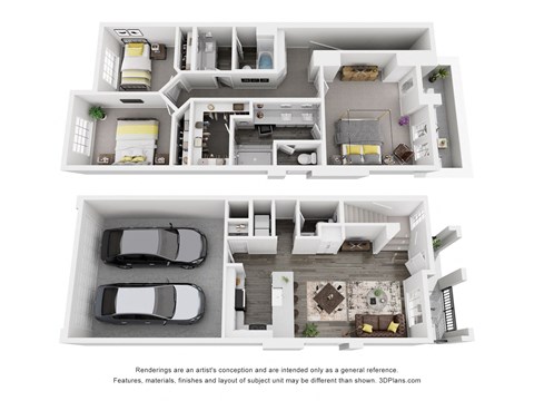 Floor plan for 3 beds, 2.5 baths, 1412 sqft