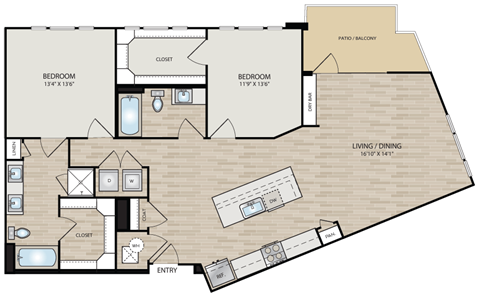Floor plan for 2 beds, 2 baths, 1417 sqft