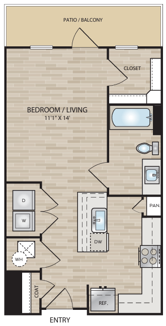 Floor plan for studio, 1 bath, 552 sqft