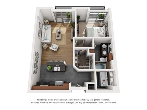 Floor plan for 1 bed, 1 bath, 972 sqft