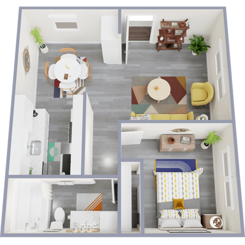 Floor plan for 1 bed, 1 bath, 624 sqft
