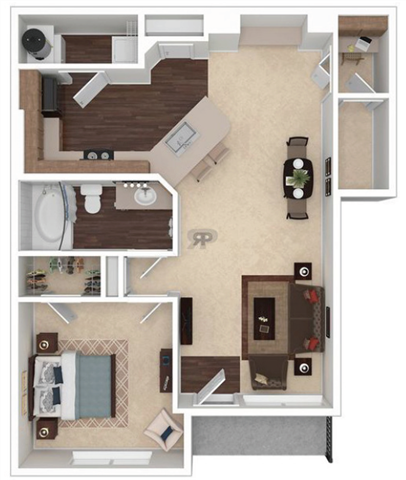 Floor plan for 1 bed, 1 bath, 865 sqft