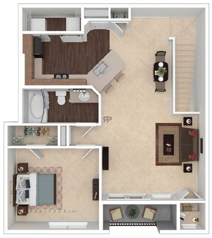 Floor plan for 1 bed, 1 bath, 952 sqft
