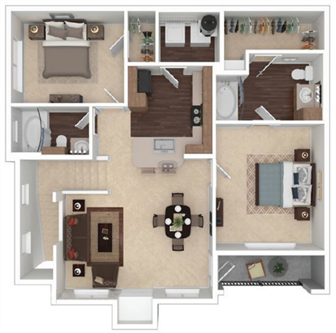 Floor plan for 2 beds, 2 baths, 1097 sqft