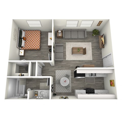 Floor plan for 1 bed, 1 bath, 620 sqft