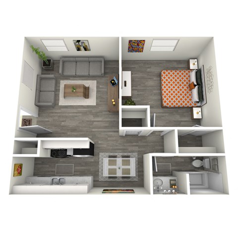 Floor plan for 1 bed, 1 bath, 650 sqft