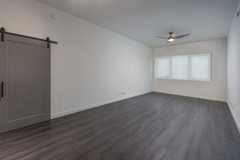 Wood plank style flooring throughout