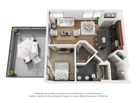 Floor plan for 1 bed, 1 bath, 1058 sqft