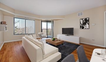 Elmhurst apartment for rent - A living room with a white couch and a television.