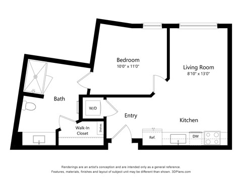 Floor plan for studio, 1 bath, 552 sqft