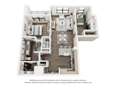 Floor plan for 1 bed, 1 bath, 921 sqft