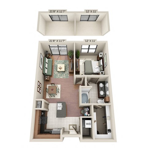 Floor plan for 1 bed, 1 bath, 760 sqft
