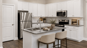 Myrtle Beach apartment for rent - A kitchen with white cabinets and a granite countertop.