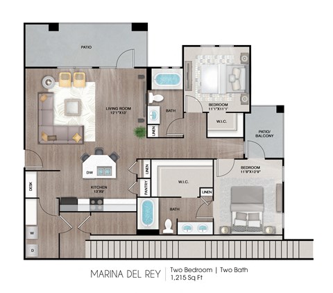 Floor plan for 2 beds, 2 baths, 1215 sqft
