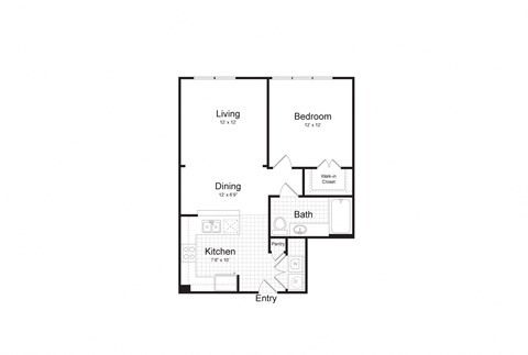 Floor plan for 1 bed, 1 bath, 720 sqft