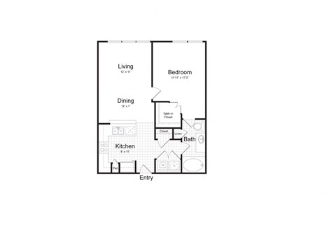 Floor plan for 1 bed, 1 bath, 753 sqft