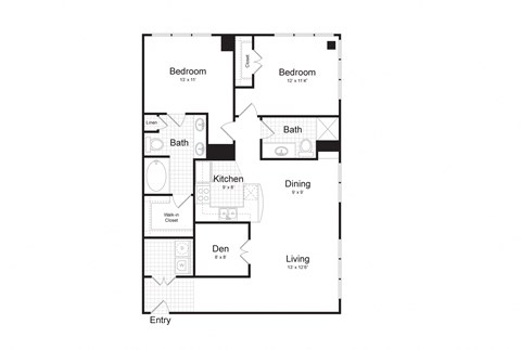 Floor plan for 2 beds, 2 baths, 1180 sqft