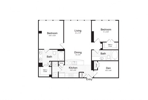 Floor plan for 2 beds, 2 baths, 1254 sqft