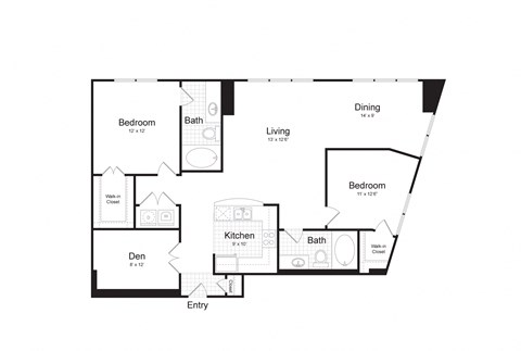 Floor plan for 2 beds, 2 baths, 1301 sqft