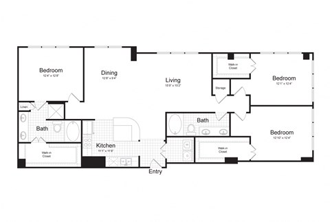 Floor plan for 3 beds, 2 baths, 1632 sqft