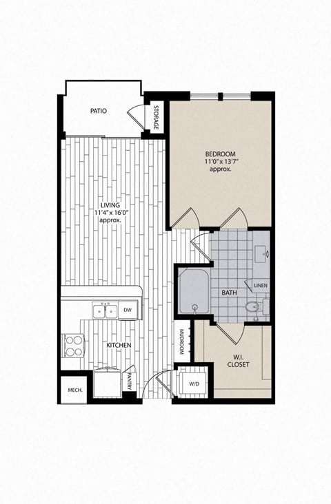 Floor plan for 1 bed, 1 bath, 706 sqft