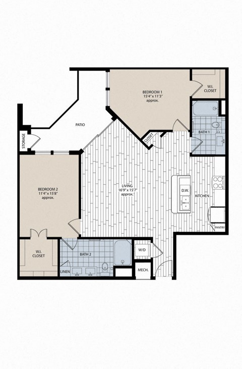 Floor plan for 2 beds, 2 baths, 1246 sqft