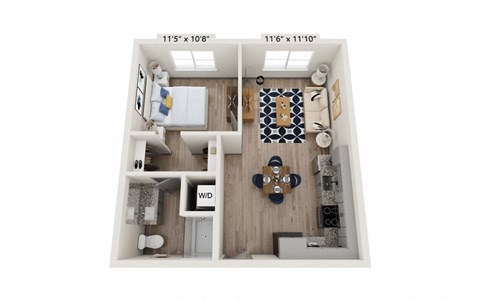 Floor plan for 1 bed, 1 bath, 646 sqft
